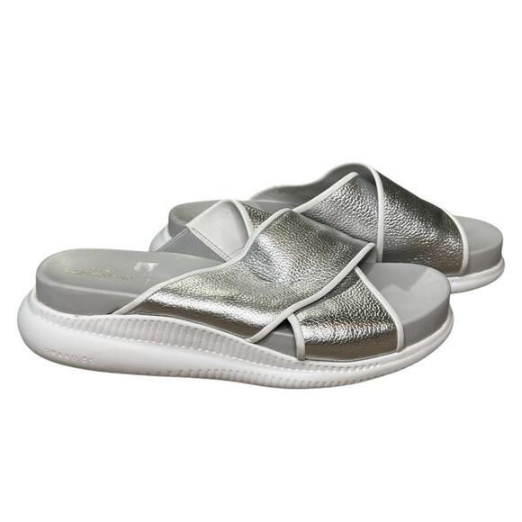 Cole Haan 2.Zerogrand Criss Cross Silver Slide Sandal Size 8 - Picture 1 of 11